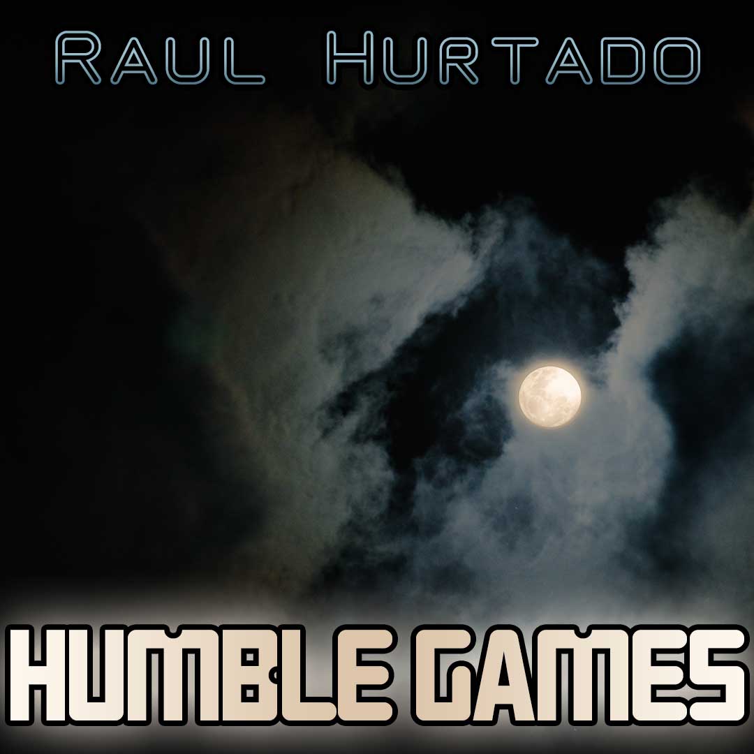 Humble Games artwork showing a bright moon between dark clouds